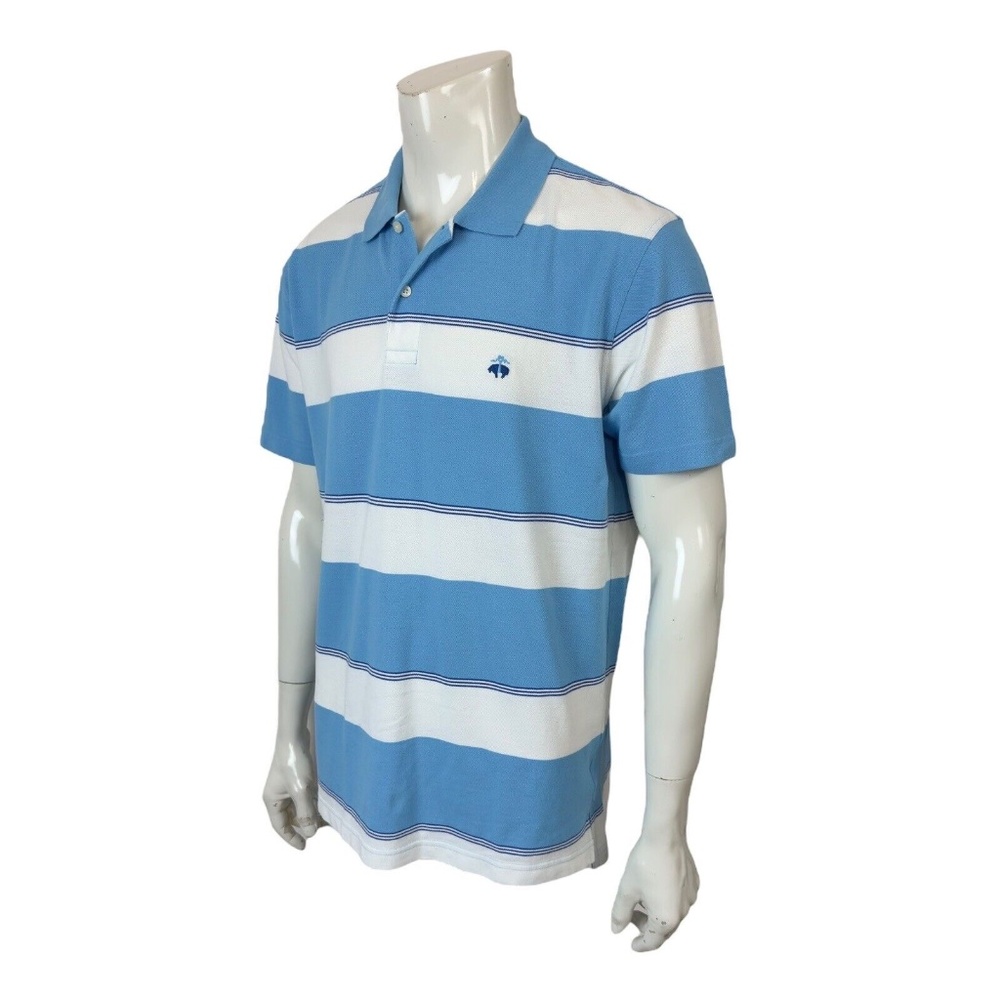 Brooks Brothers Mens XL Slim Fit 100% Cotton Performance Polo Blue White Logo